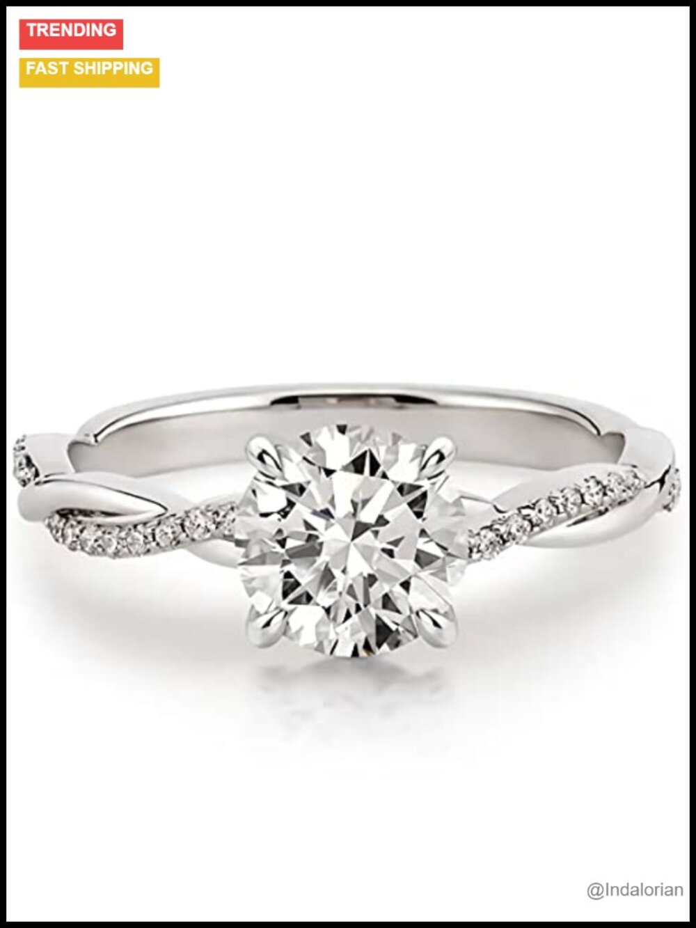 1.16 ctw Moissanite Engagement Ring Platinum Plated Silver Women's Ring
